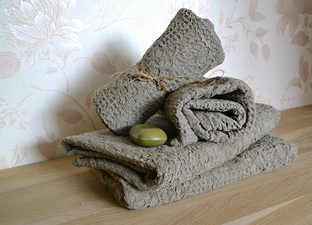 Natural Linen Towels Set 3 Massage Towels Rustic Linen Towel Etsy