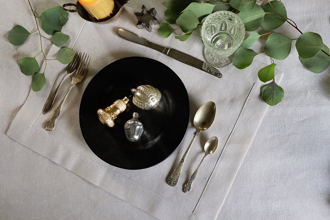 White Silver Placemats From Linen Metallic Table Decor Set of Etsy