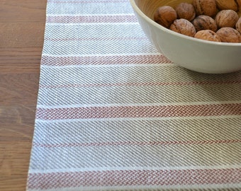 Striped linen table runner Natural runner with red stripes Rustic dinner place setting Farm house table decor Mother present runner