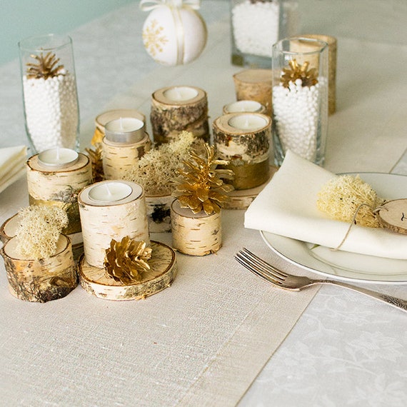 Gold Table Runner Woodland Wedding Dinner Decor White Christmas