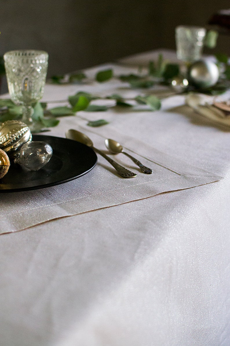 White Silver Placemats From Linen Metallic Table Decor Set of Etsy