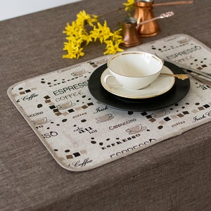 Natural linen placemats Set of 2, 4, 6 rustic place setting No plastic table decor mats Reversible Placemats Coffee lover gift place mats