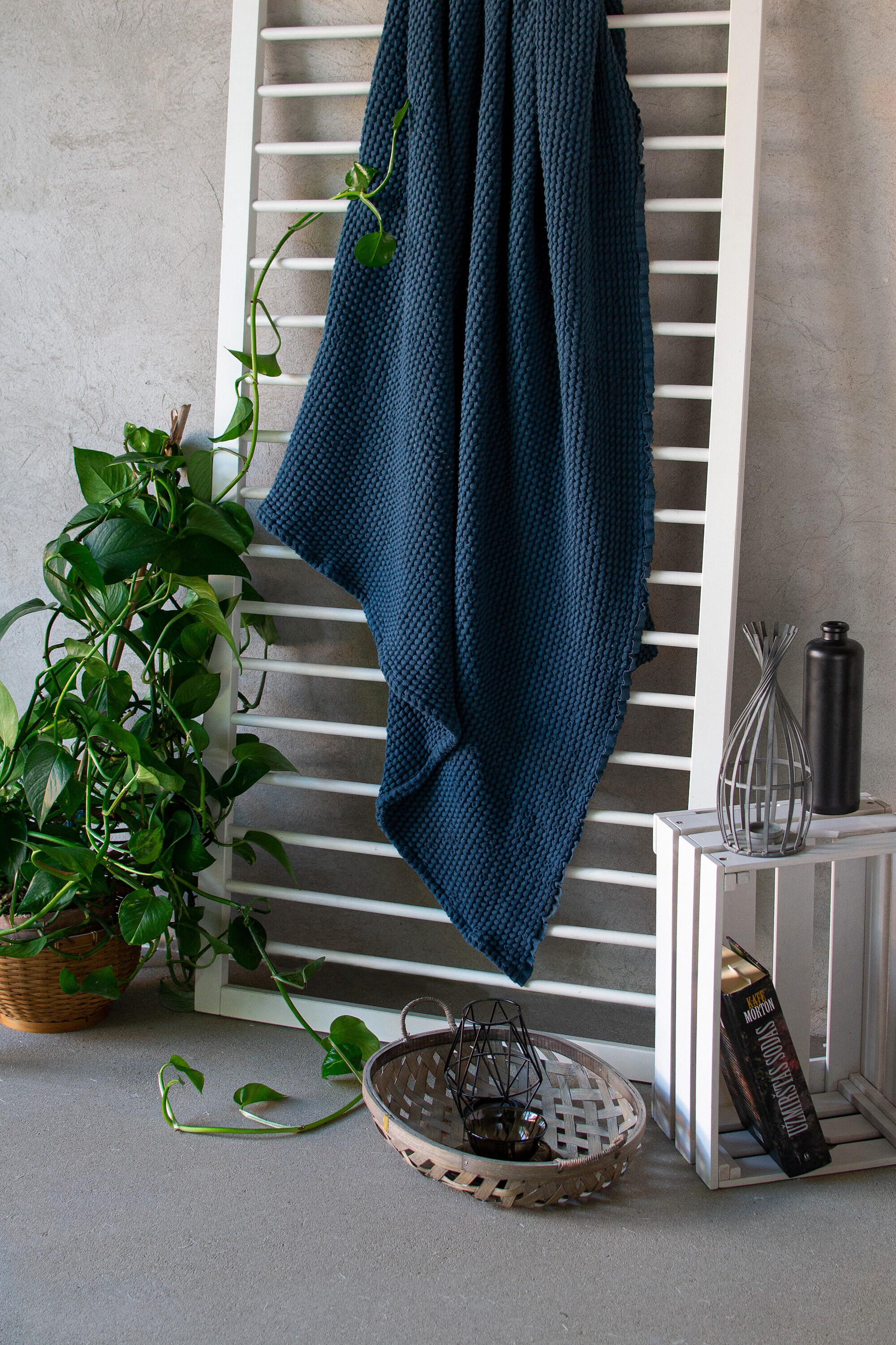 Teal blue linen throw blanket Washed bedspread coverlet Scandi Etsy