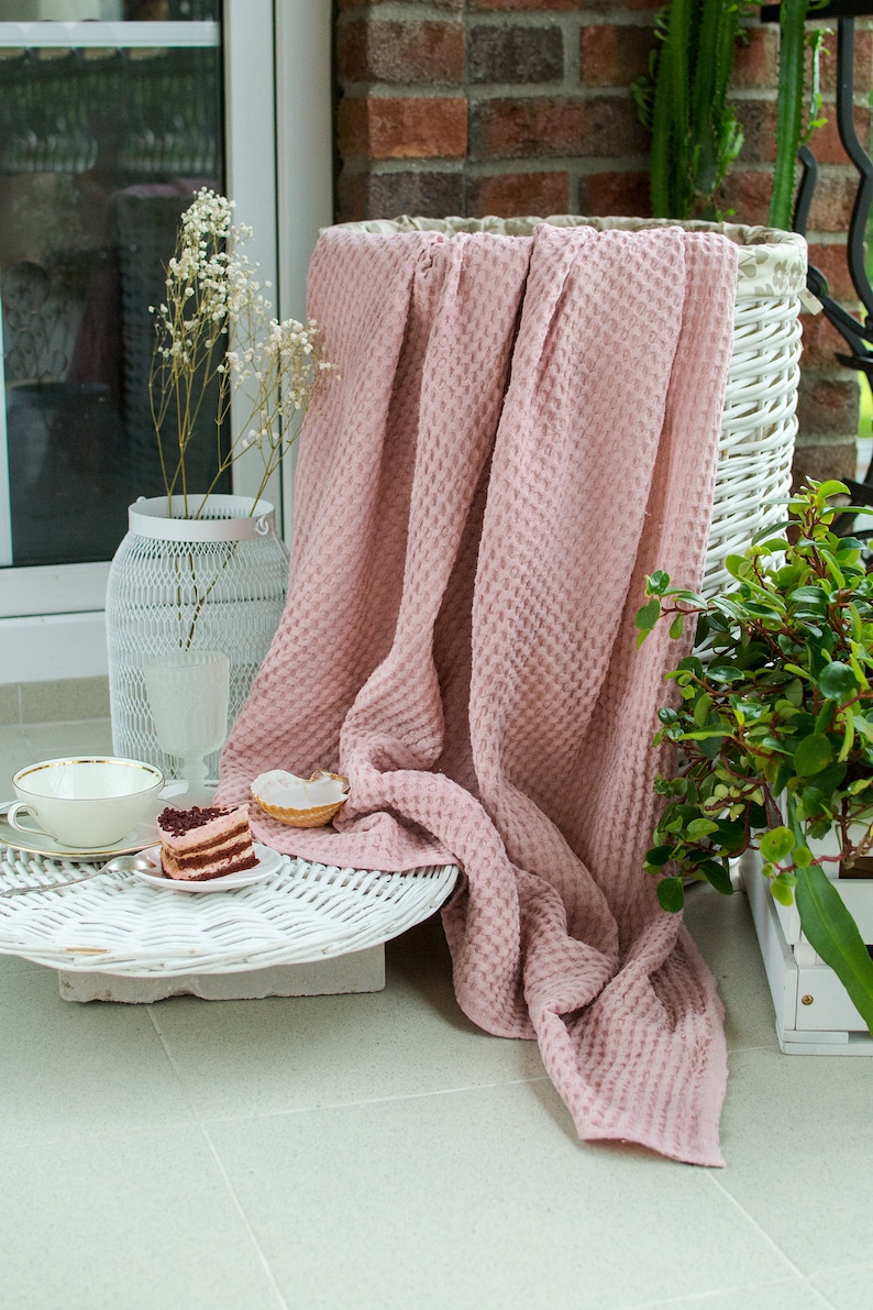 Blush Pink Linen Throw Blanket Washed Bedspread Bed Cover Boho Etsy UK