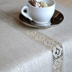 Natural linen table runner Event dinner decor Wedding lace runner Dining eco friendly centerpiece Christmas Beige vegan runner Dresser scarf