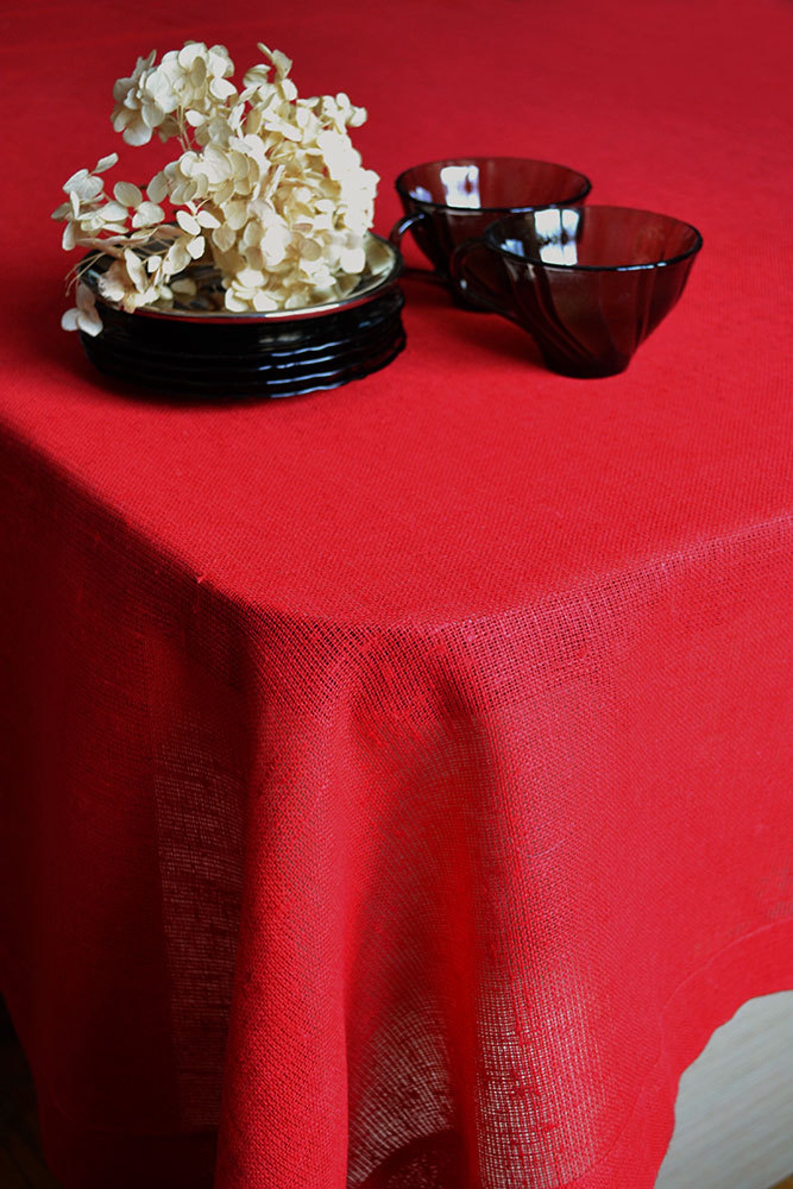 Red Linen Tablecloth Rustic Long Table Cloth Christmas Vegan Etsy