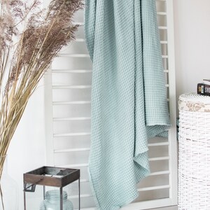 Light Blue Linen Throw Blanket Washed Bedspread Bed Cover Boho Home ...