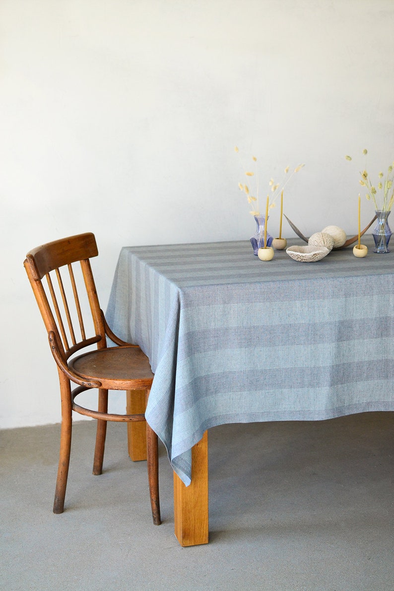 Blue gray linen tablecloth Dinner table decor cloth Wedding Etsy