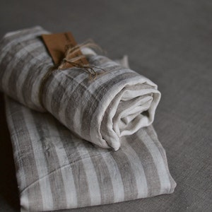 Striped linen towels Set of 2 large natural bath sheets Pre washed throw towels Flat beach sheets New home present for men body towels