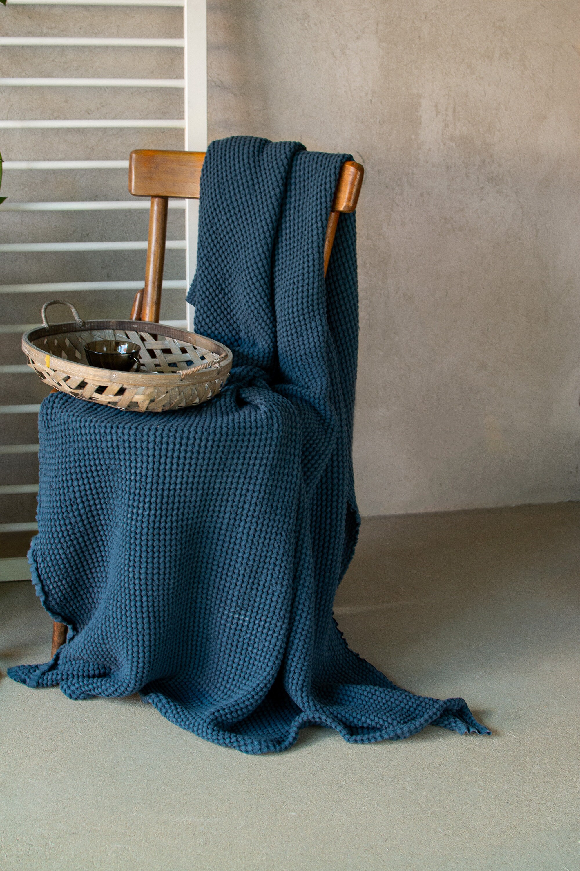 Teal blue linen throw blanket Washed bedspread coverlet Scandi Etsy