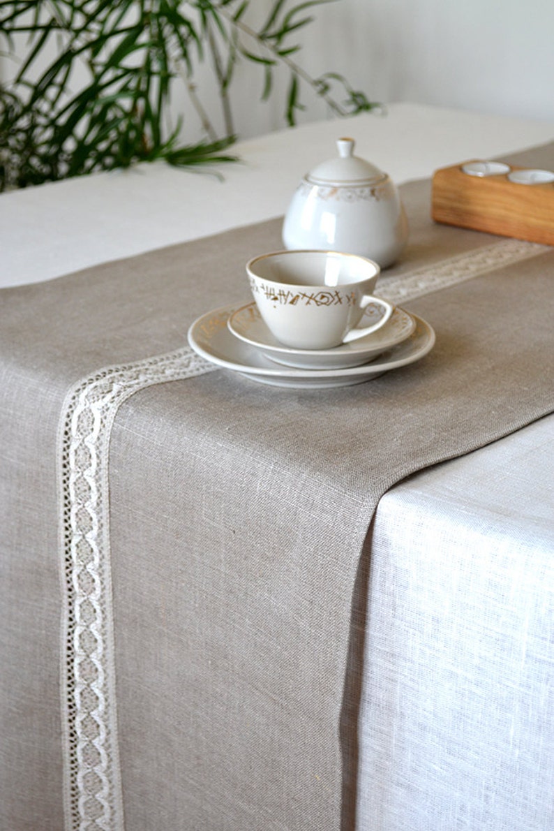Table Runner Natural Linen Runners Lace Table Runner Taupe Etsy