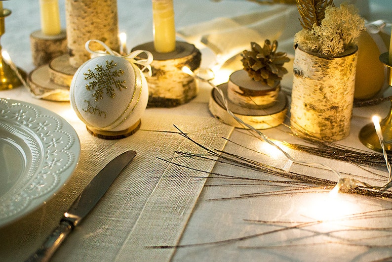 Gold Sparkly Ecru Linen Placemats Set 6 Fabric Mats Wedding Etsy