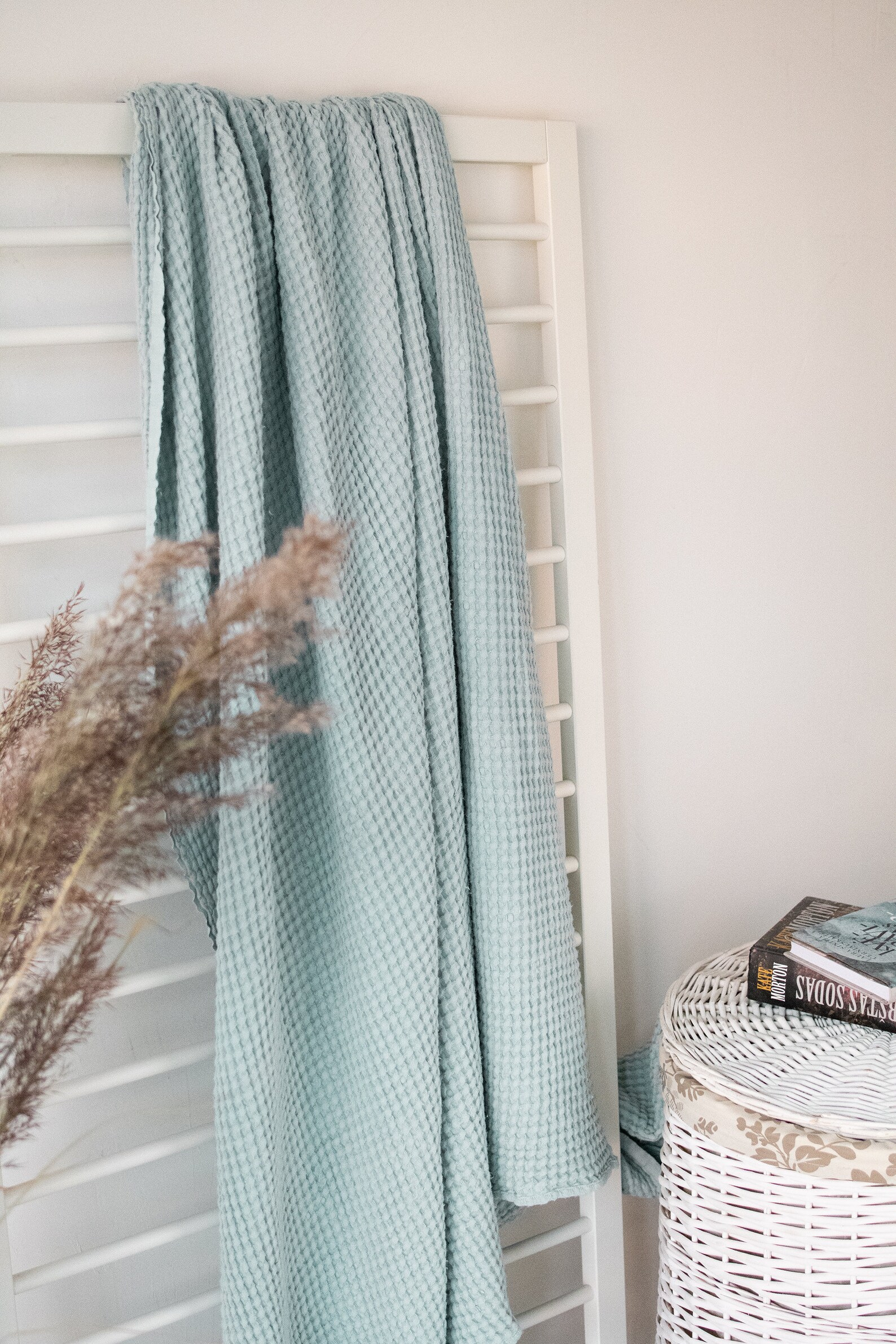 Light Blue Linen Throw Blanket Washed Bedspread Bed Cover Boho | Etsy
