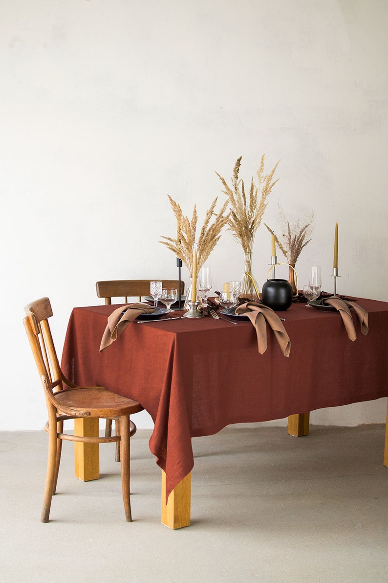 Terracotta Linen Tablecloth Summer Dinner Table Decor Cloth Etsy