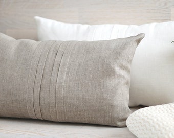 Natural linen throw pillow cover Comfy sofa decorative cushion Long bedroom lumbar sham Toss pillow organic case Boho rustic interior decor