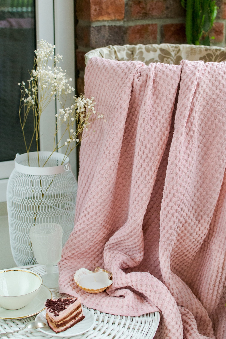 Blush Pink Linen Throw Blanket Washed Bedspread Bed Cover Boho Etsy UK
