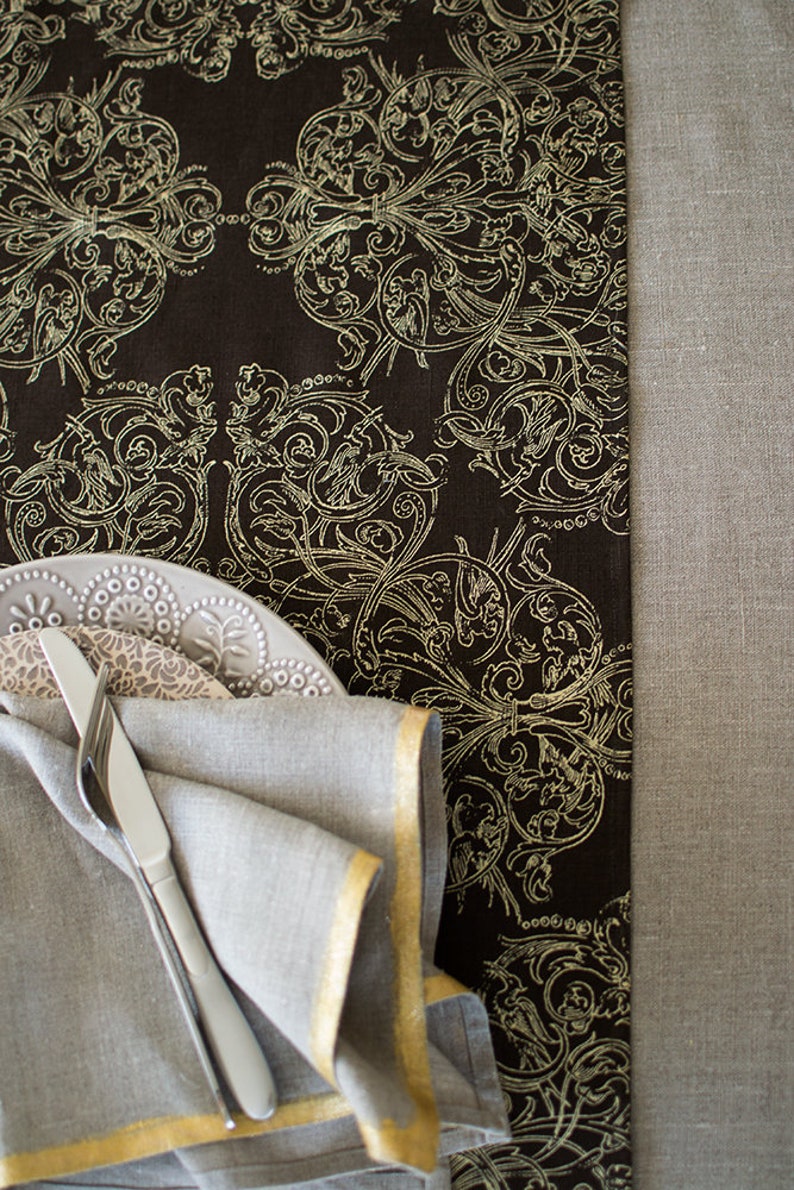 Brown Linen Table Runner Luxury Gold Dinner Runner Wedding Etsy