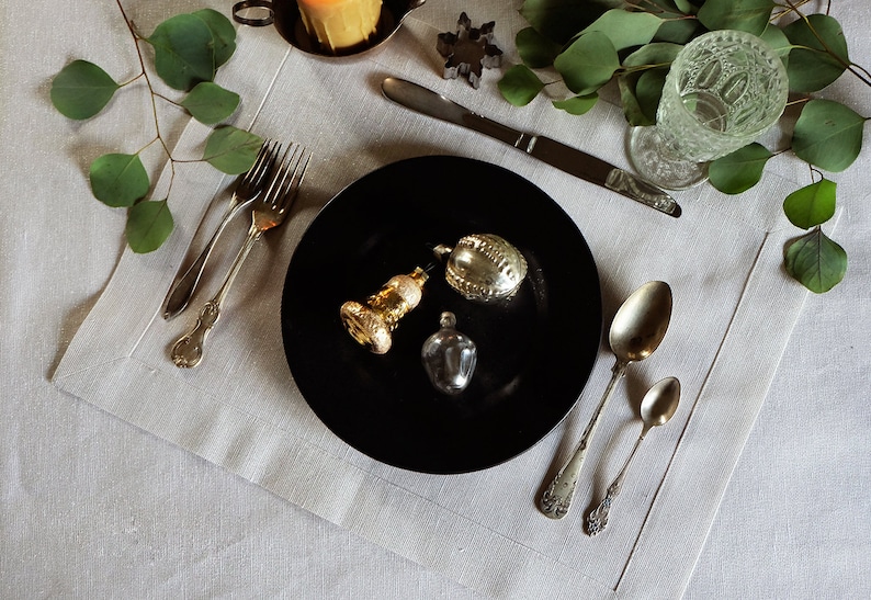 White Silver Placemats From Linen Metallic Table Decor Set of Etsy