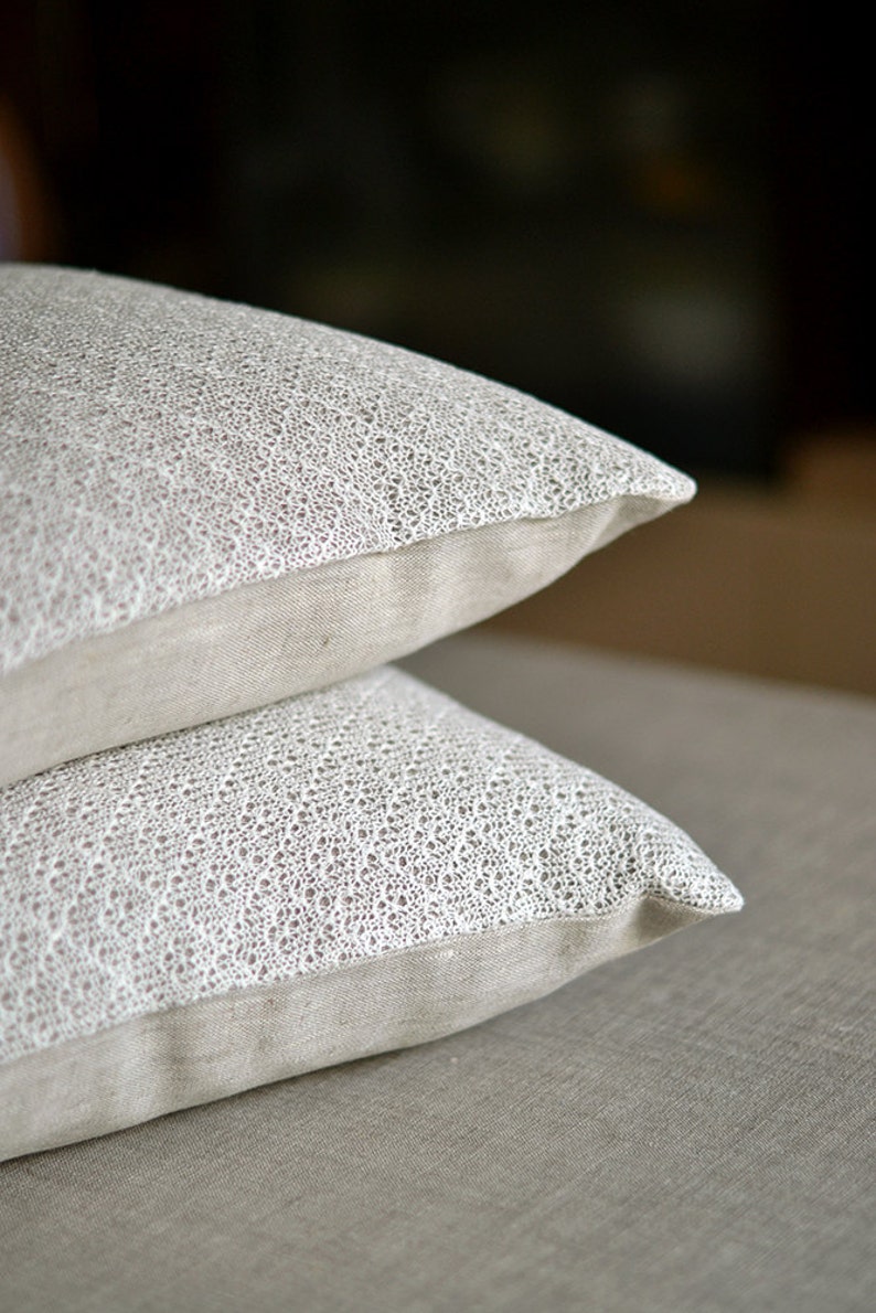 Linen Pillow Case White Gray Cover Knitted Pillow Cover Home Etsy