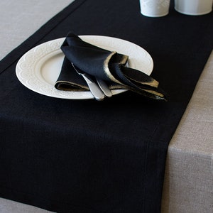 Black linen table runner Halloween Tablescapes Wedding party dinner runner Table top runner Bridal Shower Runner Rustic Table Decor image 8