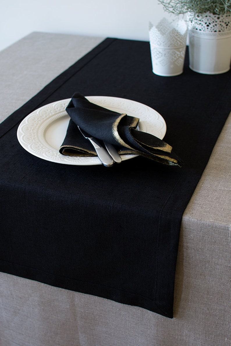 Black linen table runner Christmas Tablescapes Wedding party Etsy