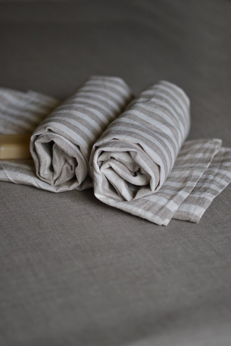 Striped linen towels Set of 2 large natural bath sheets Pre Etsy