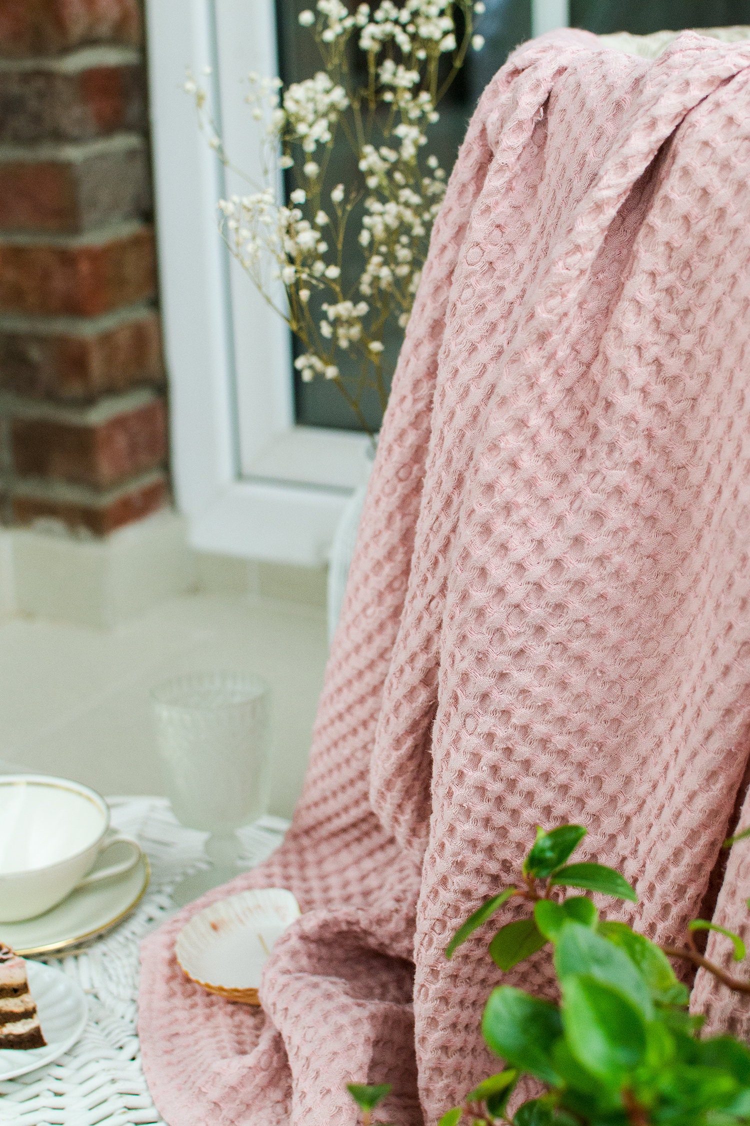 Light Blue Linen Throw Blanket Washed Bedspread Bed Cover Boho Home ...