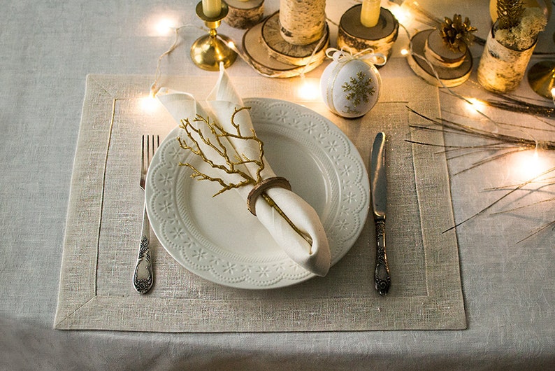 Gold linen placemats Sparkly table decor Wedding dinner Etsy
