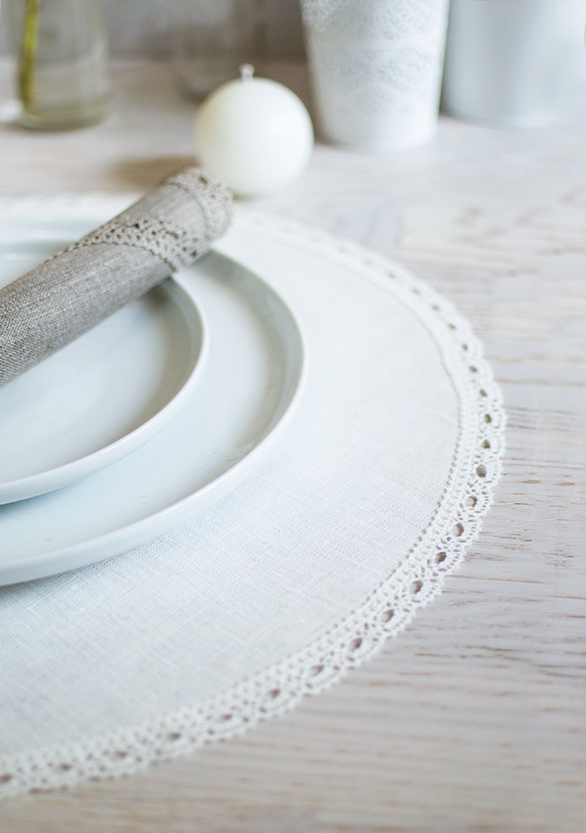 White Linen Placemats Wedding dinner Placemats Round Placemats Etsy