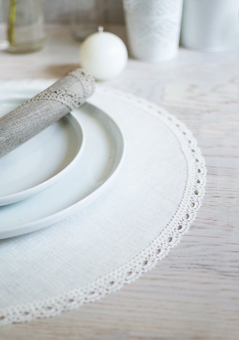 White Linen Placemats Wedding Dinner Placemats Round Placemats Etsy