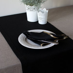 Black linen table runner Halloween Tablescapes Wedding party dinner runner Table top runner Bridal Shower Runner Rustic Table Decor image 7