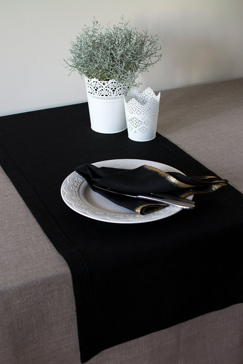 Black linen table runner Christmas Tablescapes Wedding party Etsy