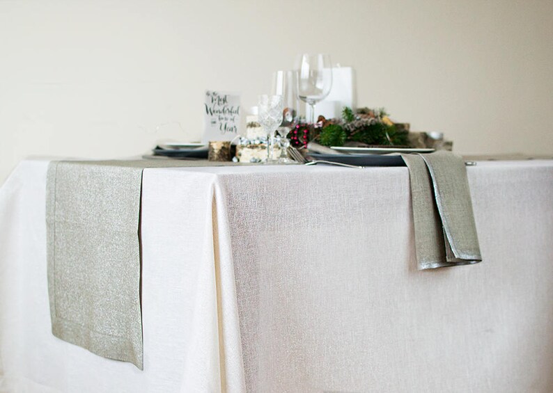 Silver TABLECLOTH Christmas Tablecloth Wedding Table Linen Etsy