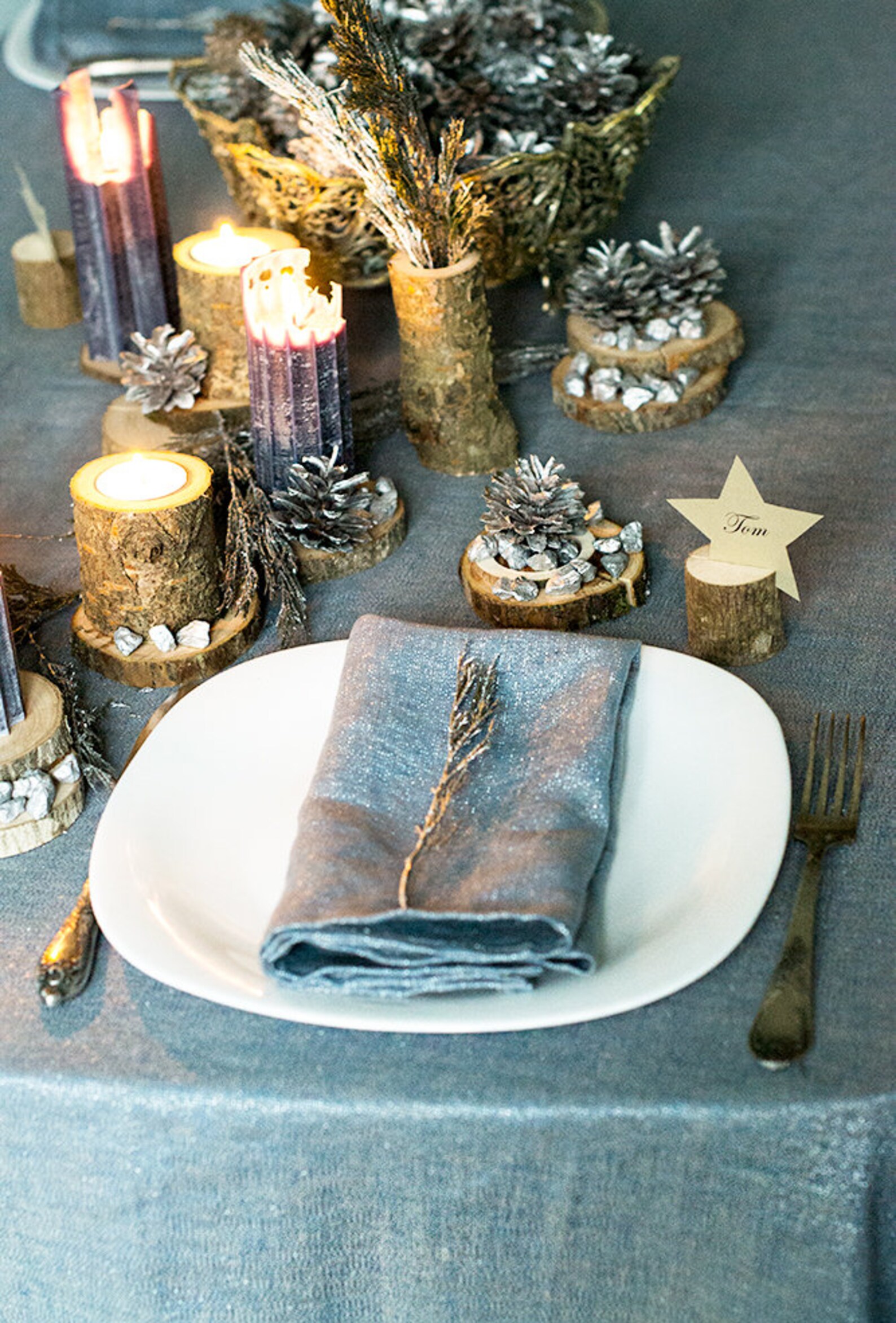 Blue Linen Napkins With Silver Wedding Party Napkins Metallic Etsy