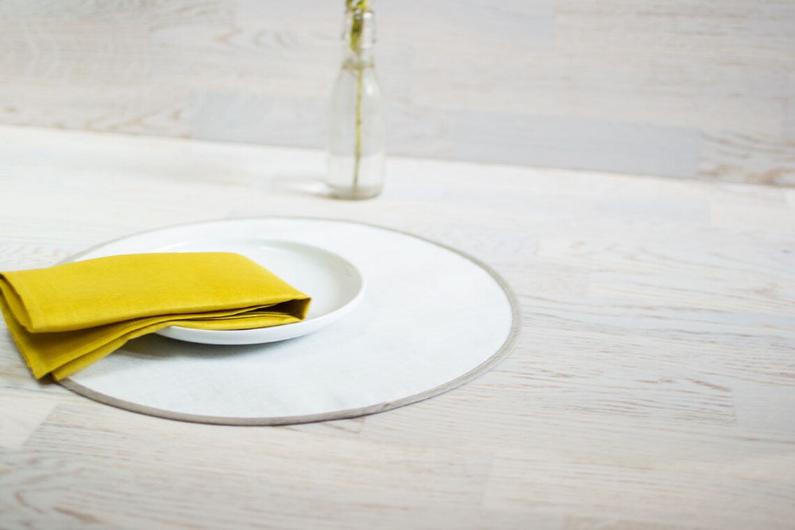 Round Placemats Natural Linen Placemats Reversible Placemats Etsy