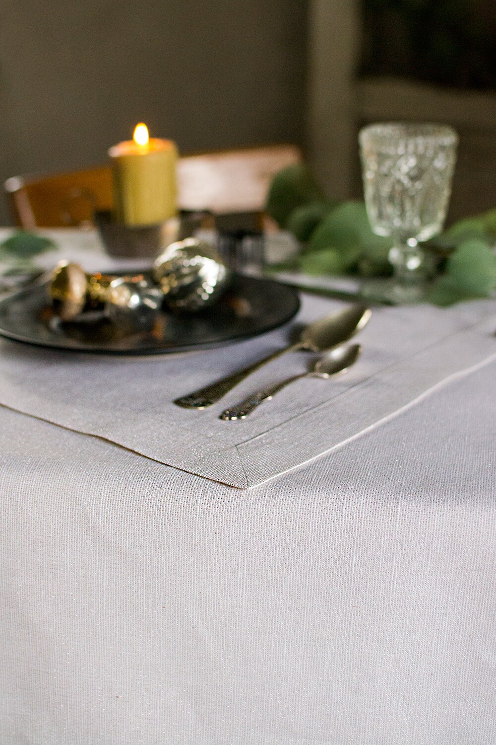 White silver placemats from linen Metallic table decor Set of Etsy