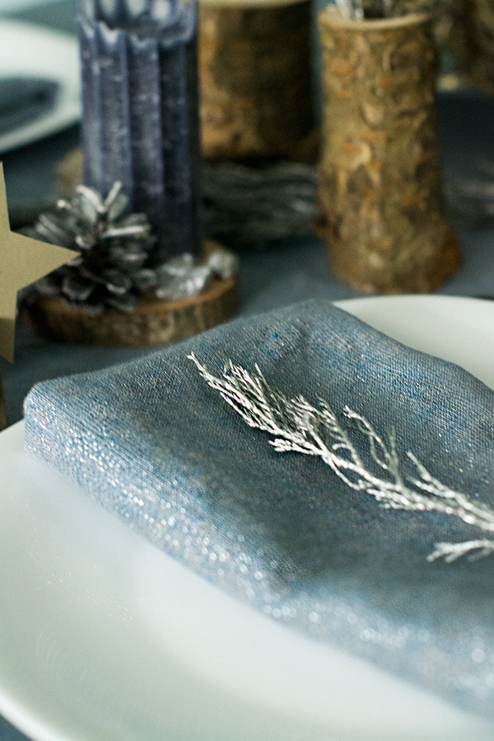 Blue Linen Napkins With Silver Wedding Party Napkins Metallic Etsy