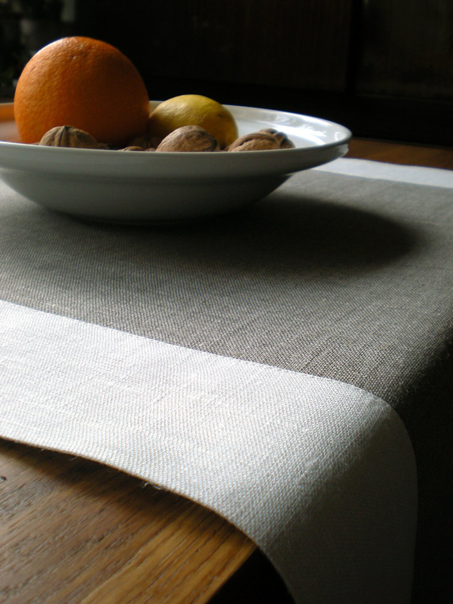 Linen Table Runner Grey White Runner Wedding Table Decor Etsy