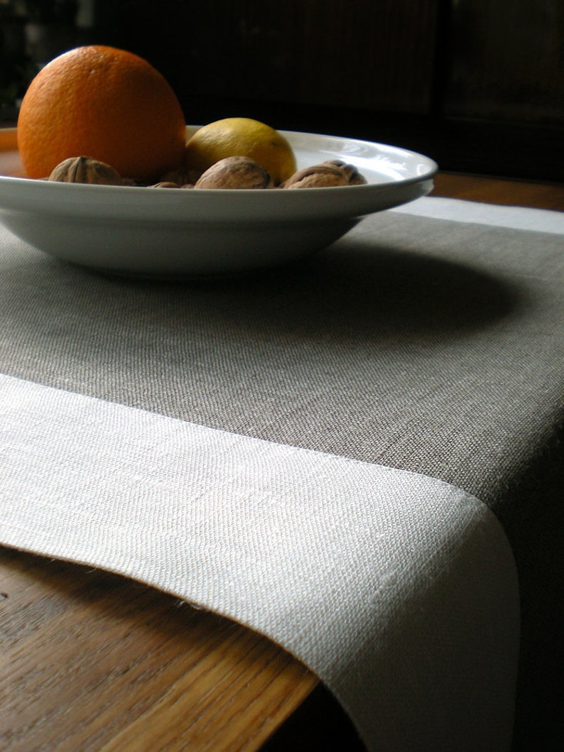 Linen Table Runner Grey White Runner Wedding Table Decor Etsy