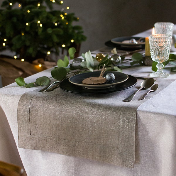 Napperons en lin argenté Sparkly Hanukkah décor de table métallique ensemble de tapis de table Mise en place de la fête de mariage Paysages de table de dîner de Noël