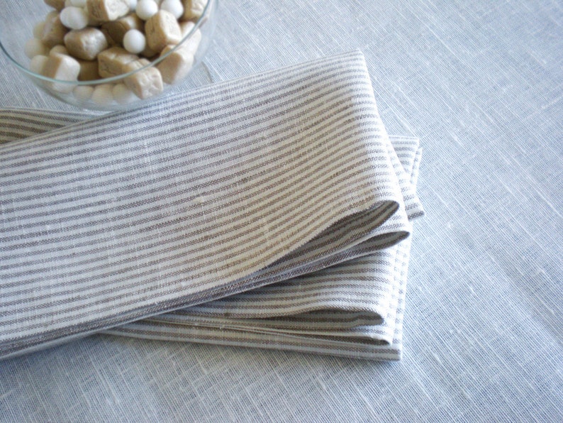 Striped Linen Napkins Cloth Natural Ecru Set of 4 Napkins Etsy
