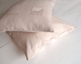 Linen pillow cases Set of 2 rose peach pillow covers Blush pink vegan decorative cushions Embroidered throw pillow Nursery room decor