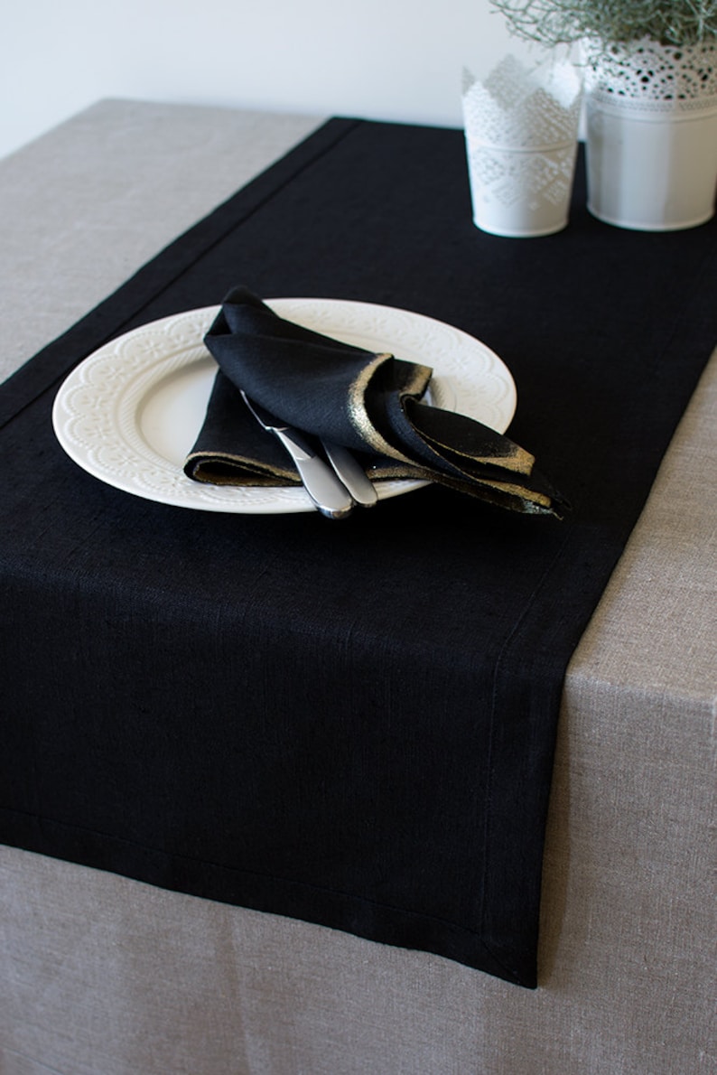 Black linen table runner Christmas Tablescapes Wedding party Etsy