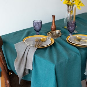 Teal blue linen tablecloth Easter dinner table decor cloth Wedding party tablecloth Stone washed natural table cloth Boho Living tablescapes image 10