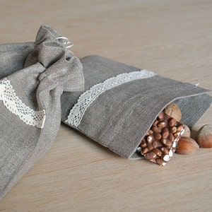 Linen Bags Wedding Favour Gift Bags Baby Shower Favor bags Set 10 Natural Pouch bags Favor Linen Gift Bags Lace linen bags Eco pouch Bags