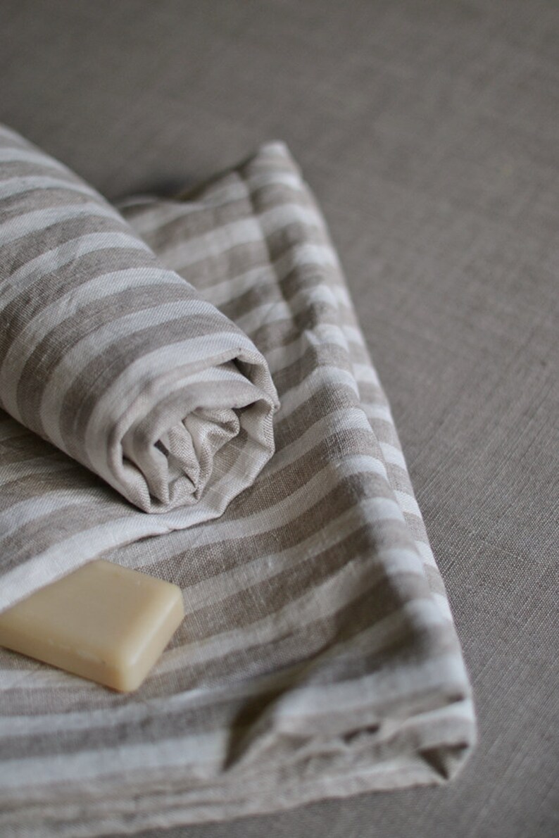 Striped linen towels Set of 2 large natural bath sheets Pre Etsy