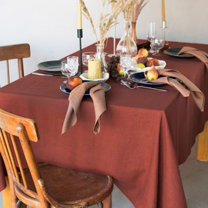 Terracotta Embroidered Linen Tablecloth