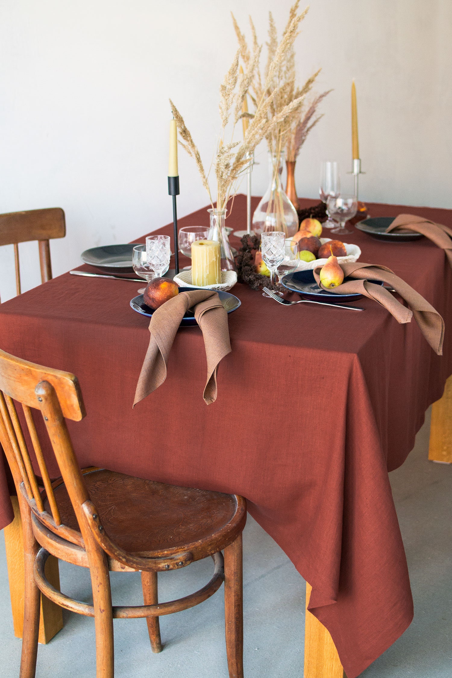 Terracotta Linen Tablecloth Summer Dinner Table Decor Cloth