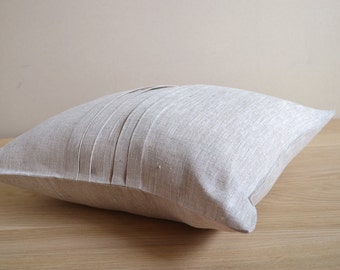 Linen Pillow Case Ecru Tan Cover Eco Friendly Cushion Undyed Linen Decorative Case With Folds Natural Linen Pillow Throw