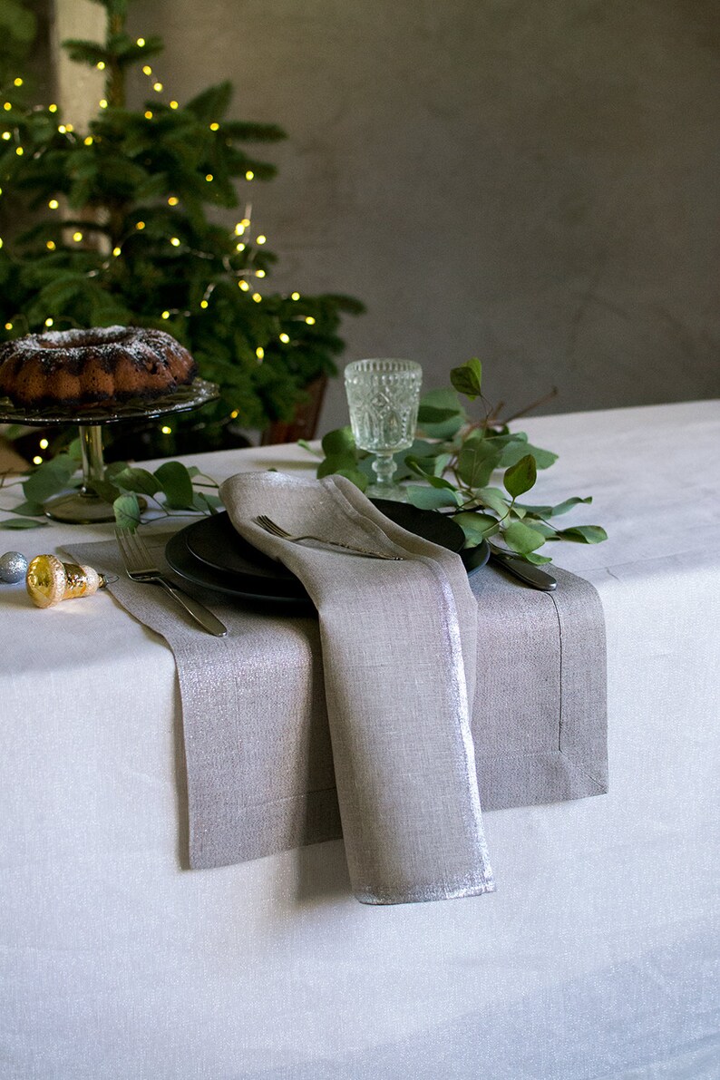 Silver Linen Placemats Sparkly Hanukkah Metallic Table Decor Etsy